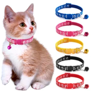 Cute Paw Print Adjustable Kitten Collar Bell Tie Cat Pet Puppy Colourful 1