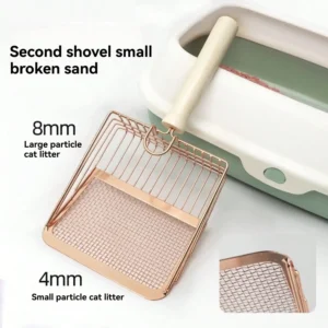 Cat Litter Scoop, Fast Sifting Cat Litter Scoop with Holder Stand, Stainless Steel Poop Scooper with Ergonomic Wood Handle