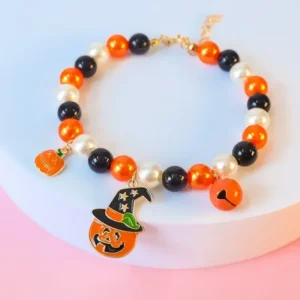 Halloween Cat Collar Party Pet Charm Three Color Pearl Handmade Adjustable Puppy Necklace Cat Supplies