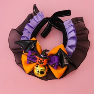 Dog Accessories Adjustable Halloween Cat Collar Soft Lace Puppy Bat Bow Tie with Bell Dog Pumpkin Bow Collar Festive