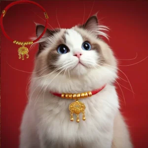 Chinese-style Pet Longevity Lock Collar Cat and Dog Peace and Celebration Red String Silent Bell Puppy Necklace Adjustable