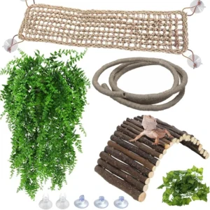 Reptile Bridge Hammock Jungle Climbing Vines and Leaves with Suction Cup Habitat Decorations for Hiding and Climbing Snake Gecko