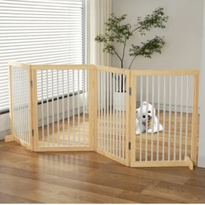 Wooden Dog Fence Foldable Pet Dogs Fence Dog Puppy Cat Kitten Enclosure Folding Partition Door Playpen Gate Security Barrier
