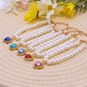 Adjustable Pet Pearl Necklace for Cats and Dogs Fashion Rhinestones Cat Collar Kitten Accessories 2